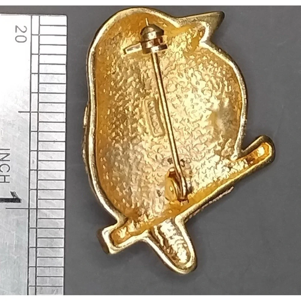 Goldtone ROMAN Jewelry Bird Brooch‎ Pin Blue Enamel